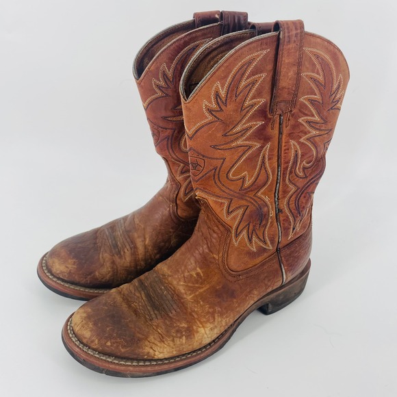 Ariat Other - Ariat Brown Leather Square Toe Embroidered Cowboy Boots Mens US 9D Western Work
